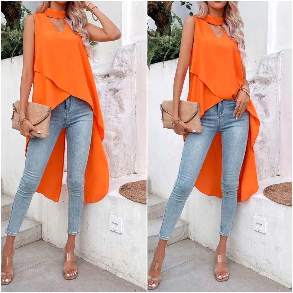 Cut out Sleeveless High Low Tunic Top